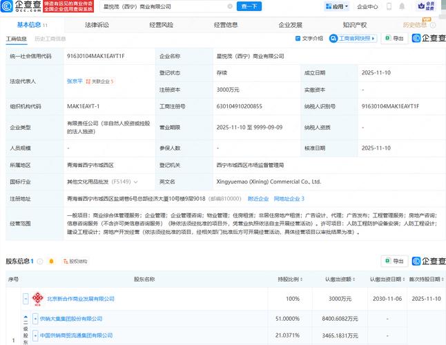 供销大集在西宁成立新公司,含商业综合体管理服务业务